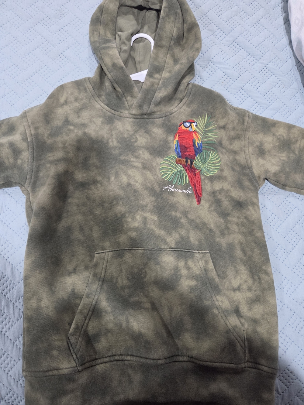 Abercrombie Kids Tie-Dye Hoodie with Parrot Embroidery - Olive/Gray